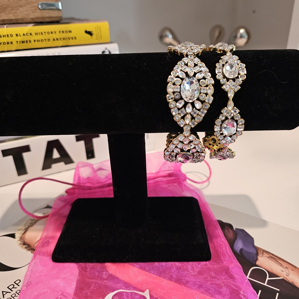 Elegant Crystal Gold-Tone Statement Bracelet - Clear Crystal (SASSY JONES) - Picture 5 of 6